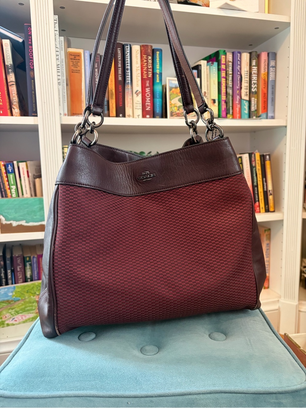 Coach Burgundy and Dark Brown Shoulder Tote